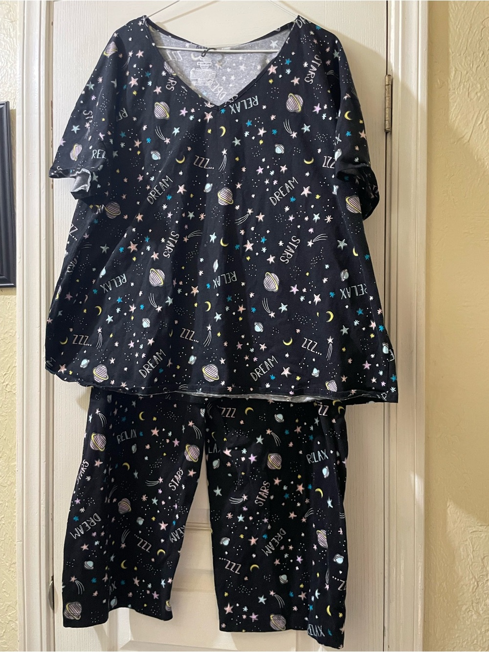 Secret Treasures Black Star & Planet Pajama Set with Pastel Accents